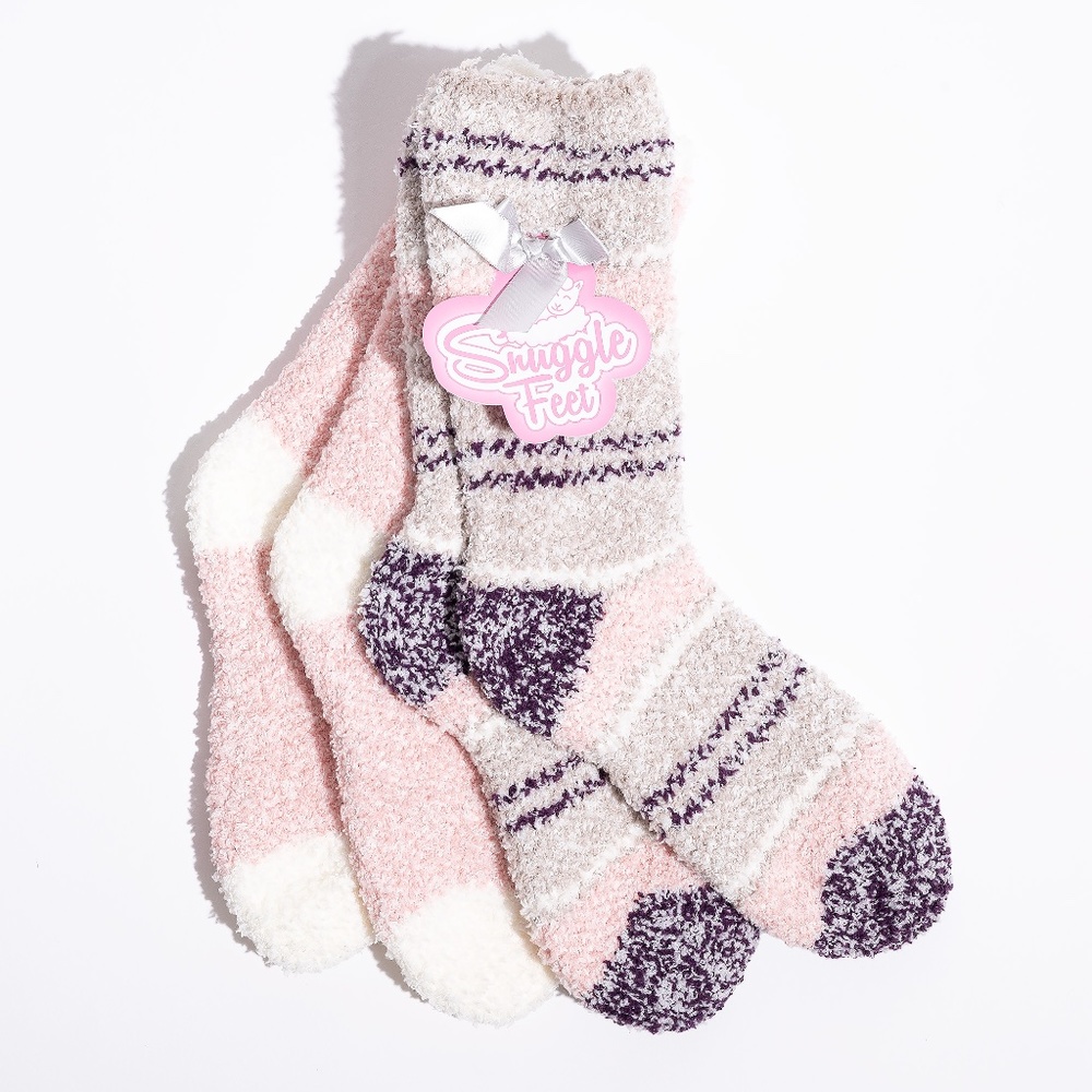 2 PACK NWT COLOR BLOCK CREW COZY SOCKS